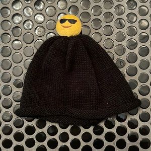 NWOT Emoji Beanie, Sunglasses Smiley Face Baby Knit Winter Hat Black Sz 0-3 mos